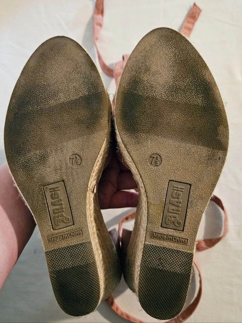 Brash Escape Dusty Rose Mauve Faux Suede Espadrille Wedge Sandals Ankle Tie 7.5